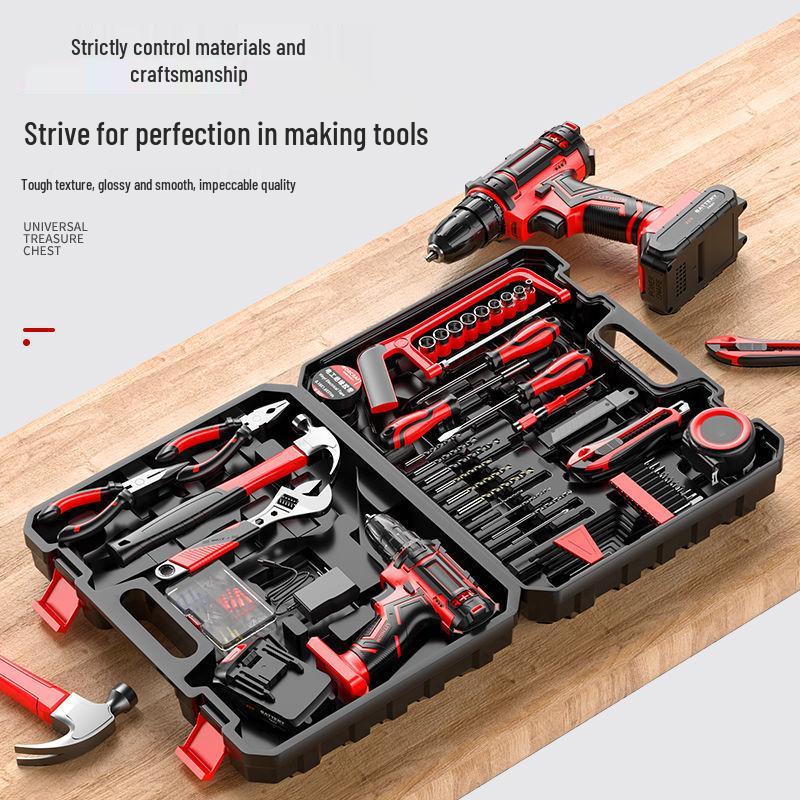 Cordless Lithium Battery Drill Hand Tool Set for Electricians & Carpenters - Multifunctional Repair Kit with Tool Box