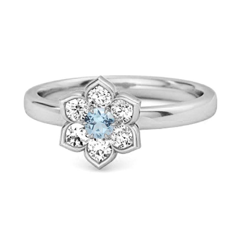 Blue Topaz Floral Cluster Ring - 925 Sterling Silver 9