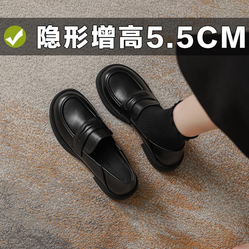 Black versatile small leather shoes women's thick soles increase by 5CM autumn and winter new women's shoes small size 3233