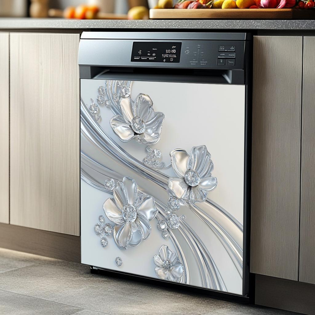 Adesivo Decorativo Strass Design Floreale Argentato Autoadesivo Impermeabile Frigorifero Lavastoviglie Decorazioni Cucina Moderno