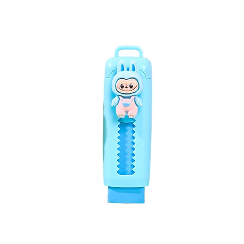 Gomma da cancellare push-pull Labubu anime carino Gomma da cancellare cartone animato Cancelleria per studenti Forniture scolastiche Regalo blu