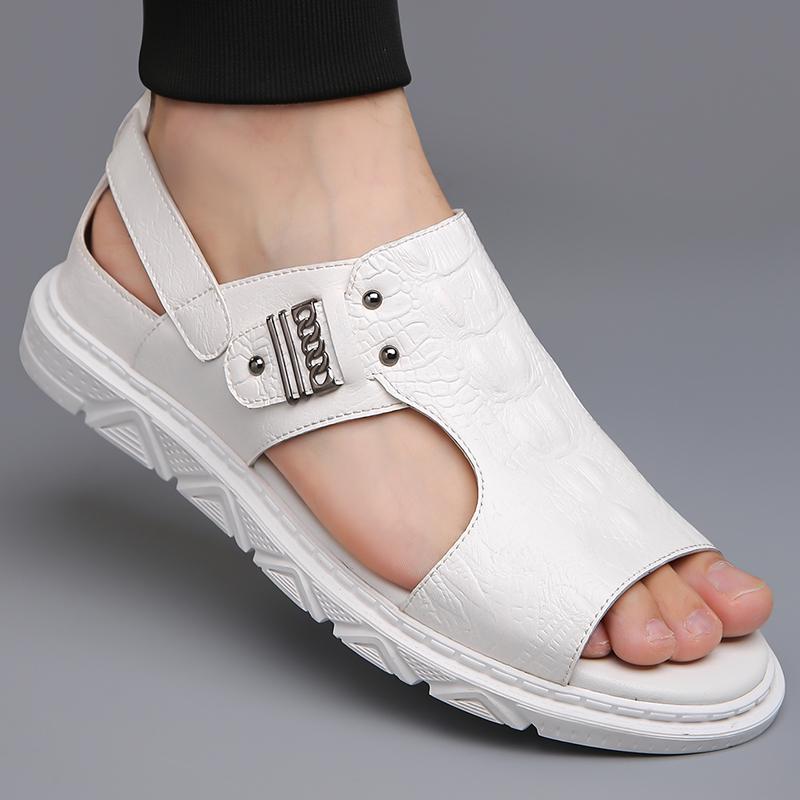 Fashion Handmade summer sandals Classic retro men's style Casual Business Daily Office or Outdoor Black and white shoes Breathable