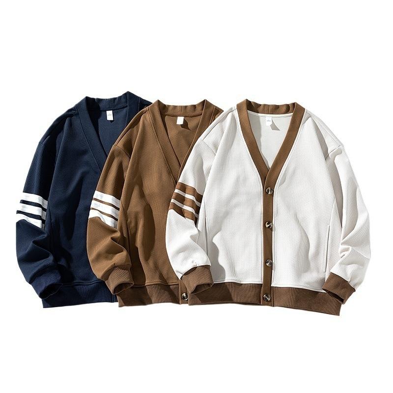 Retro V-neck Long Sleeved Sweatshirt for Couples, Knitted Cardigan Jacket