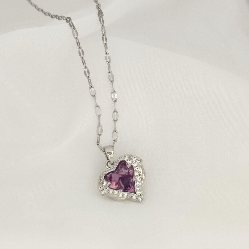 1 Pcs Fashion New Heart of the sea necklace women light luxury color crystal love pendant collarbone chain jewelry