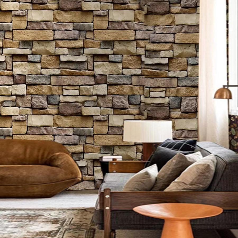 45cmx10m 1 Roll Vintage Wall Stickers PVC Modern Home Decoration Retro Brown Brick Pattern Self-adhesive Wallpaper DIY Background
