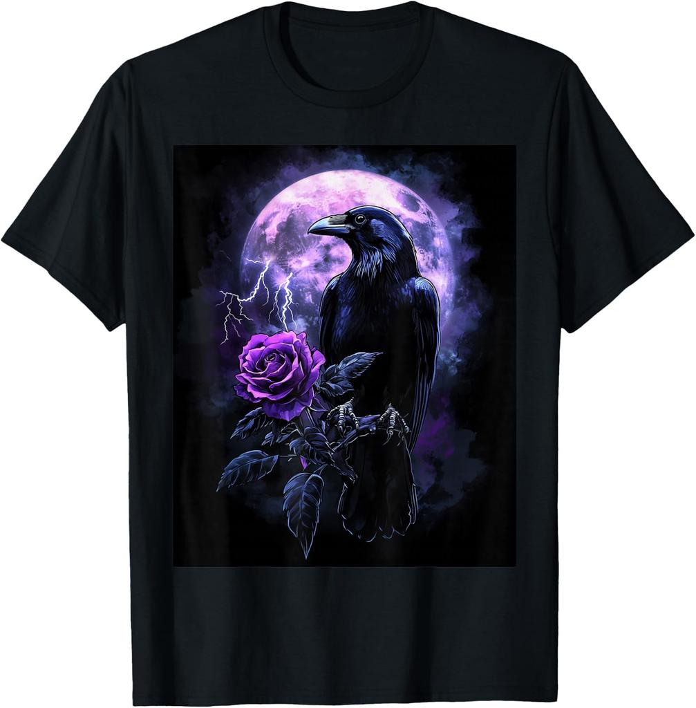 Raven Moon Purple Rose Lightning T-shirt