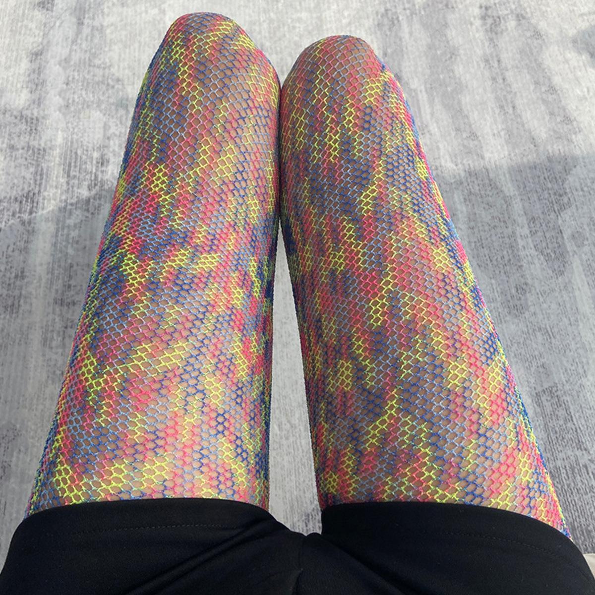 

Японские радужные сетчатые носки, женские персонализированные цветные колготки, весенне-осенние шелковые носки с градиентом для вечеринки One Size