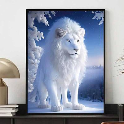 New Arrival 5D DIY Full Circle Diamond Painting "White Lion" Embroidery Cross Stitch Home Decor Gift