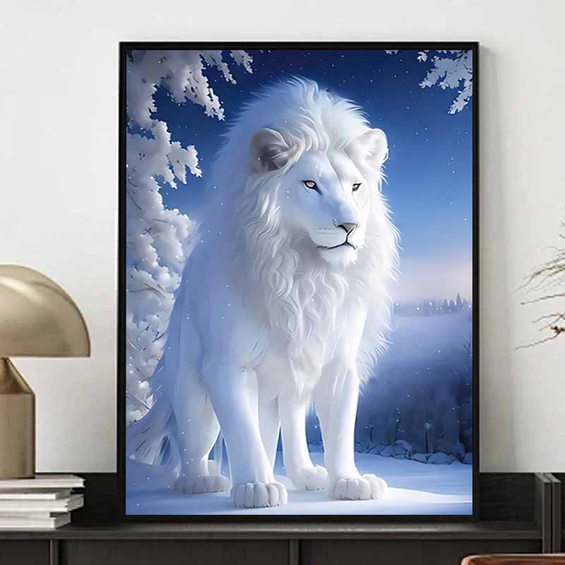 

Новое поступление 5D DIY Полная круглая алмазная живопись Белый лев Вышивка крестом Домашний декор Подарок 20x30cm