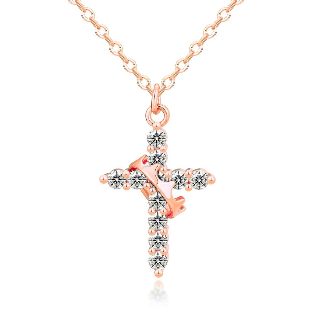 Women's 18K Gold Crown Cross Necklace with Eco-Friendly Nickel-Free Electroplating and Zirconia.