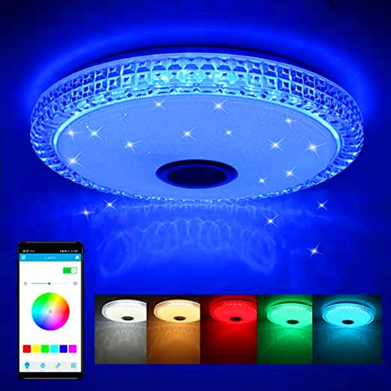 Smart LED Ceiling Light Dimmable RGB Bluetooth Remote Control Music Lamp Acrylic Ceiling Lamp Night Lamp for Family Decorative