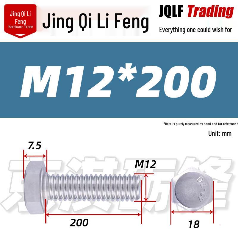 201 Stainless Steel Hex Head Full Thread Bolt: Wear & Corrosion Resistant, M4-M14 for Aerospace Machinery