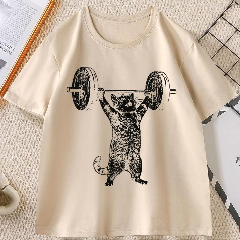 Funny Cat Gym T Shirt Women Cat Workout Funny Deadlift Gym Tshirt Casual Women Summer Round Neck Short Sleeve Clothing