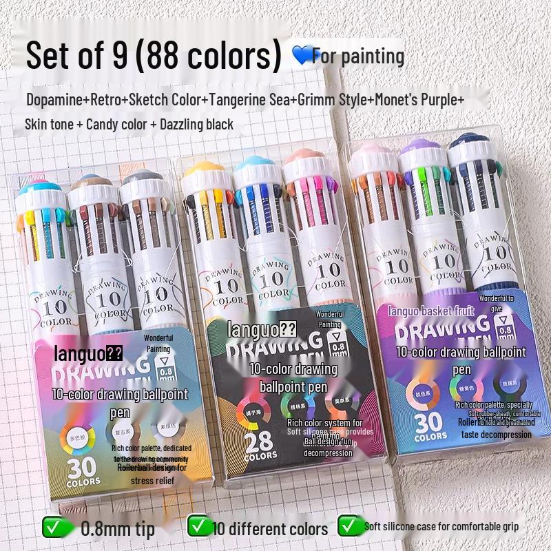 Blue Fruit Multi-Color Gel Pen Set - 30 High-Quality Stackable Press-Type Ballpoint Pens for Journaling