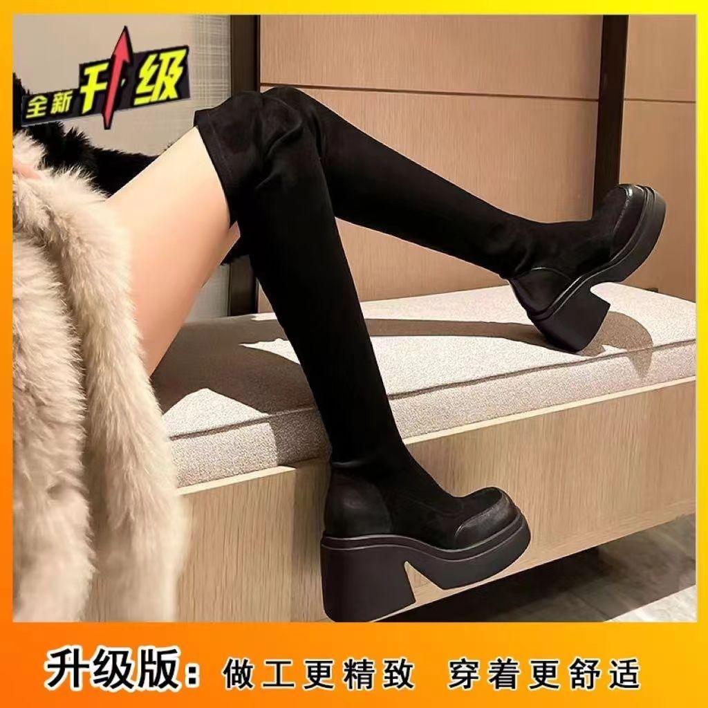 Boots Women's Over-the-Knee 2025 Autumn and Winter New Thick-soled Small Skinny Elastic Suede High Heel Maillard Boots