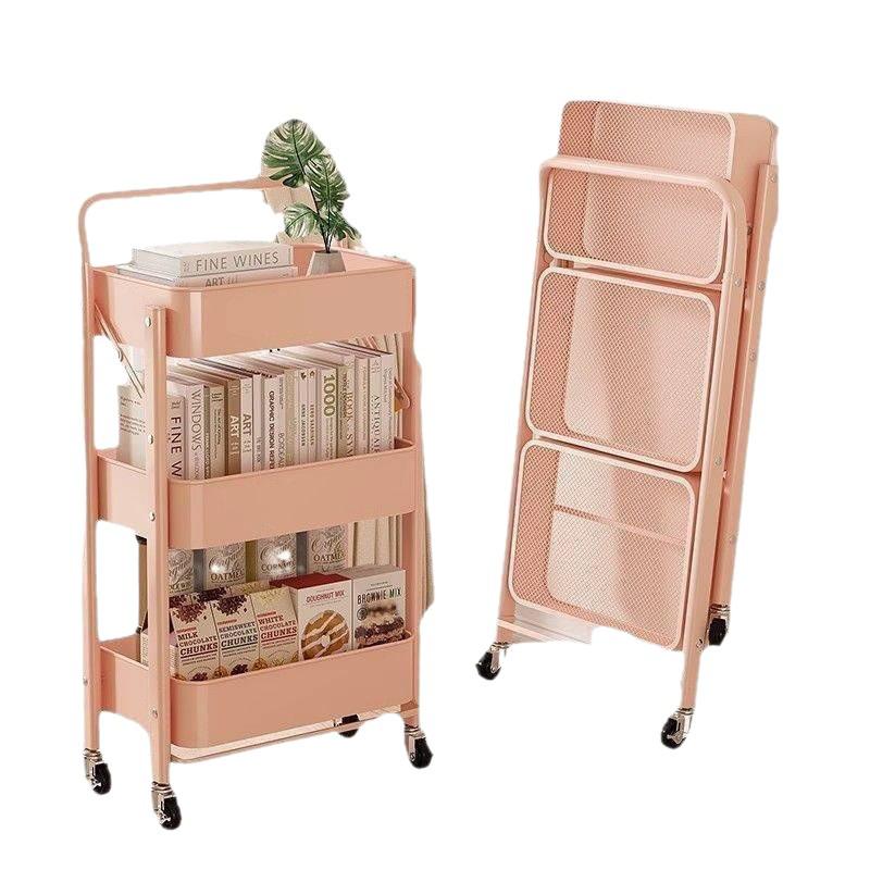Compact Folding Carbon Steel Storage Cart for Kitchen or Bedroom