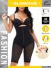 Plus Size Extended Strap Bodysuit Shapewear, Front Zipper Hook Tummy Control Butt Lifter