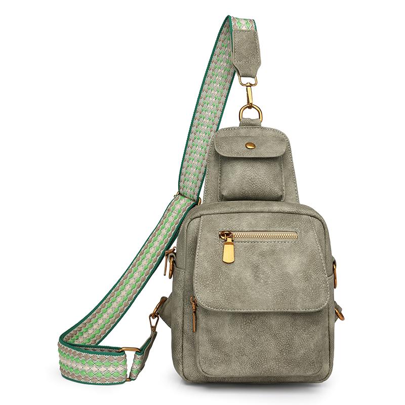 PU Umhängetasche Damen Retro Einfarbig Rucksack Pendler Brusttasche