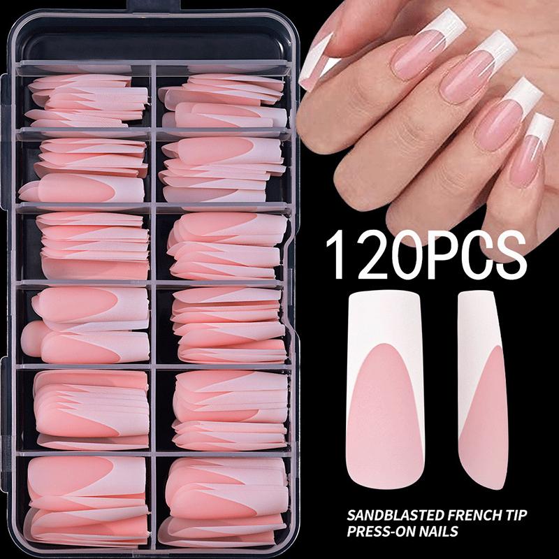 120 buc/cutie Unghii French Press On Nude Roz Mat 12 mărimi Pătrate Extra Lungi Acoperire Completă Gel Moale Vârfuri Unghii False Extensie Unghii