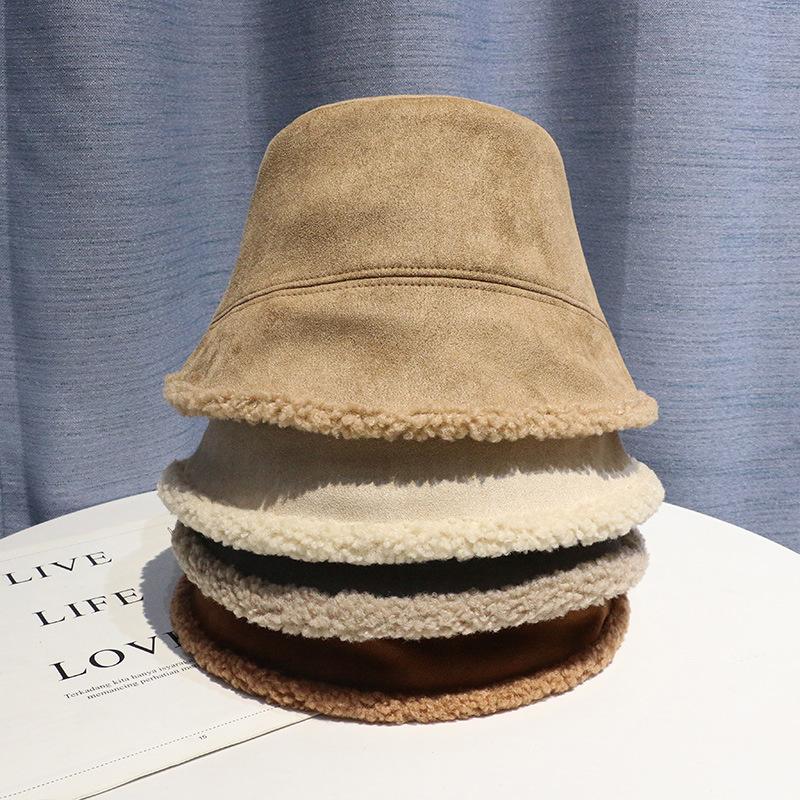 Hat Women's Autumn and Winter Ins Suede Fisherman's Hat Korean Style Versatile Lamb Fur Thermal Basin Hat Men