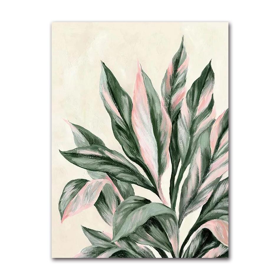 Pink & Green Geometric Abstract Canvas Poster, Minimalist Plant Leaf & Floral Wall Art Prints for Living Room Home Decor