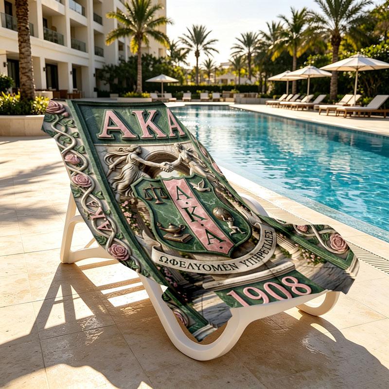 Alpha Kappa Alpha Print Beach Towel Design, Soft, Lightweight. for Home Bathroom, Spa, Pool, Yoga, Surfing, Camping, Gift for Family, Friend