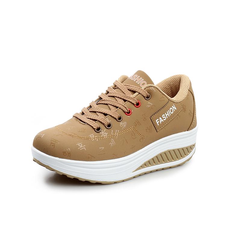 Fashion Women Running Sports Shoes Rocker Shoes Breathable Platform Shoes PU Leather Casual Walking Wedge Heels