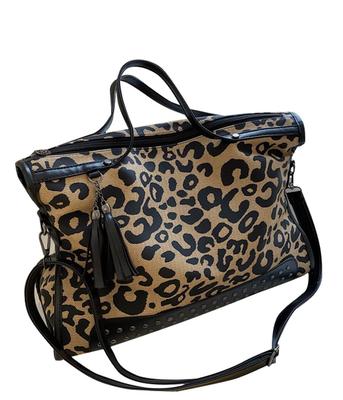 PTORGE Women's Canvas Leopard Print Tote Bag, Shoulder Bag for Commuting, School, and Outings, Lightweight, Cute, Fashionable, Multi-functional,