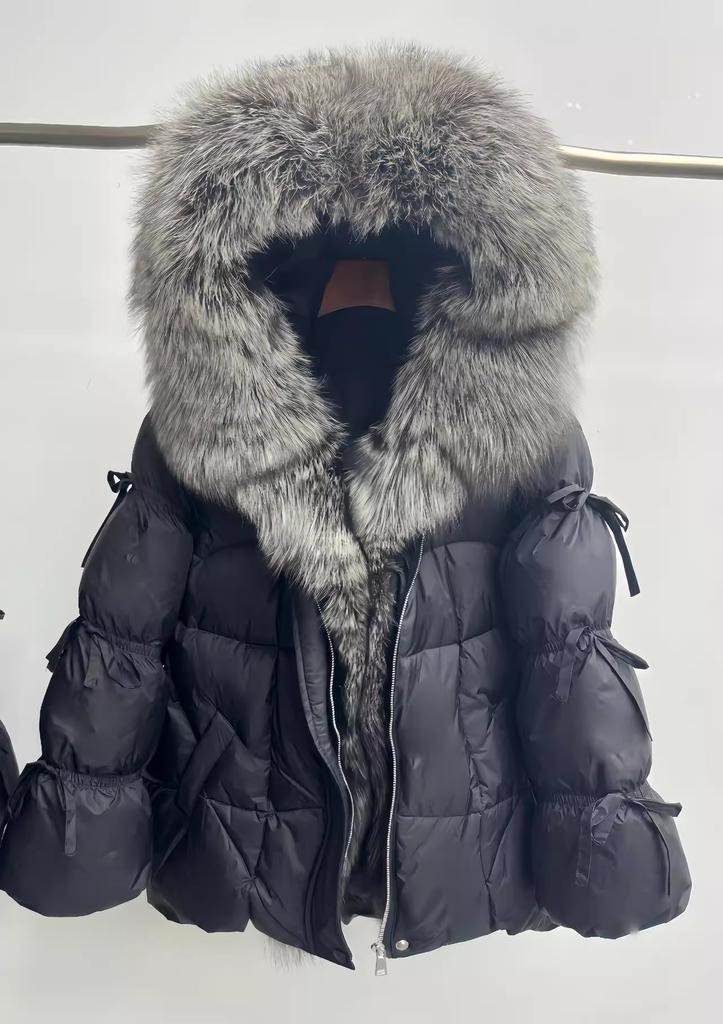European station new high-end fur fox big fur collar white goose down jacket women's medium and long thickened coat