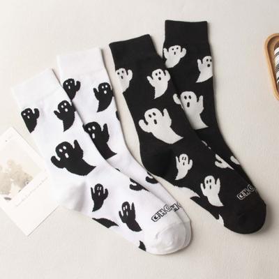 2 Paires Automne Mode Chaussettes Mi-Mollet Respirantes pour Femmes Chaussettes Fantôme Fête d'Halloween