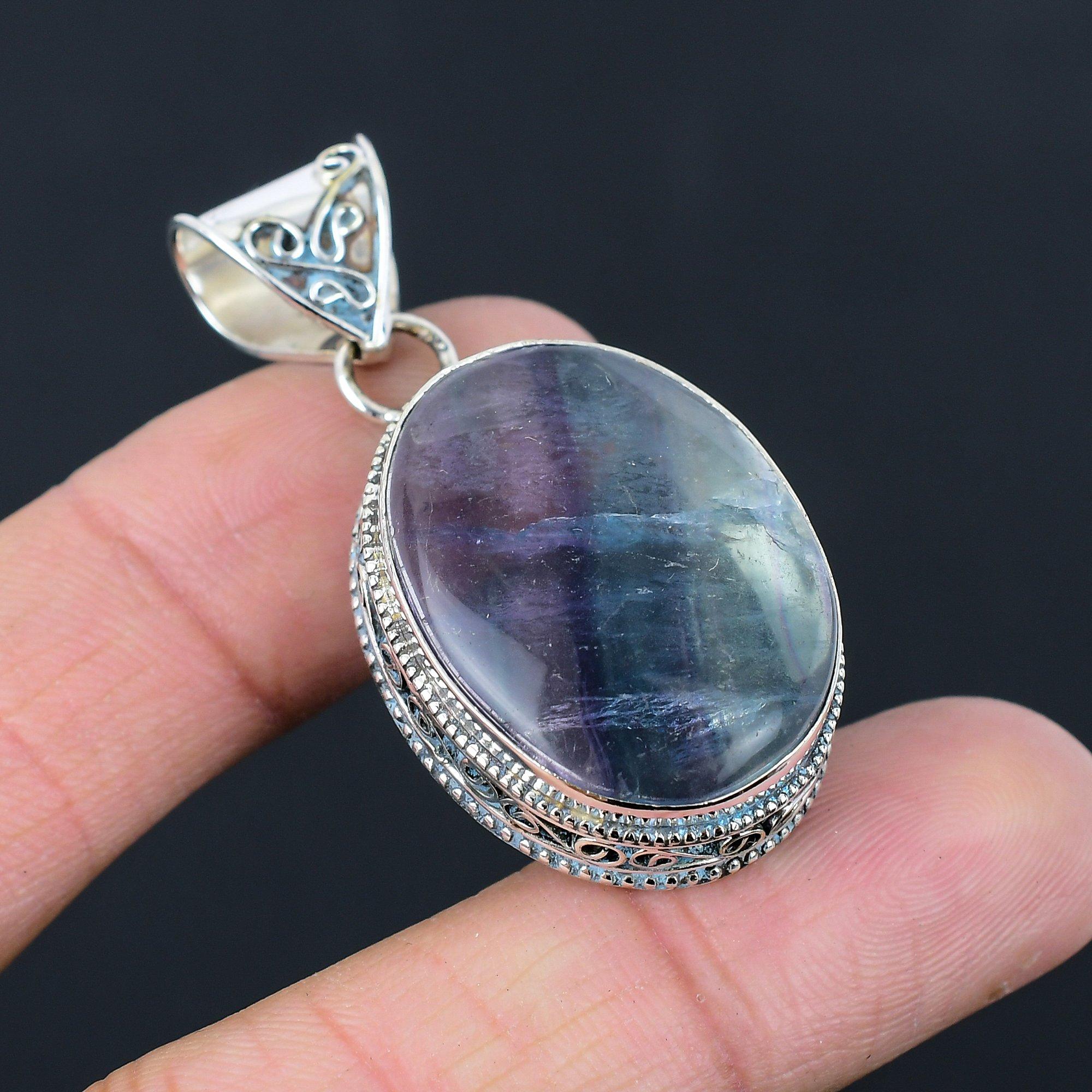 Распродажа ко Дню дочерей Серебро 925 пробы Овальный Натуральный Мультифлюорит Этнический Подвеска Украшение