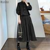ZANZEA Women Long Sleeve Blouse and Long Skirts Casual Two Piece Suit Sets