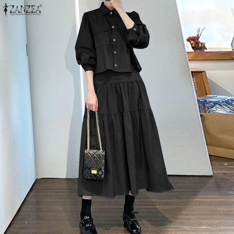 ZANZEA Women Long Sleeve Blouse and Long Skirts Casual Two Piece Suit Sets
