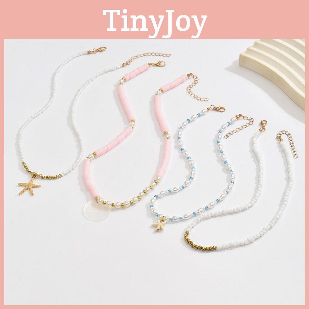 Soft Clay Artificial Pearl Necklace Set With Star Charm In Boho Style For Summer