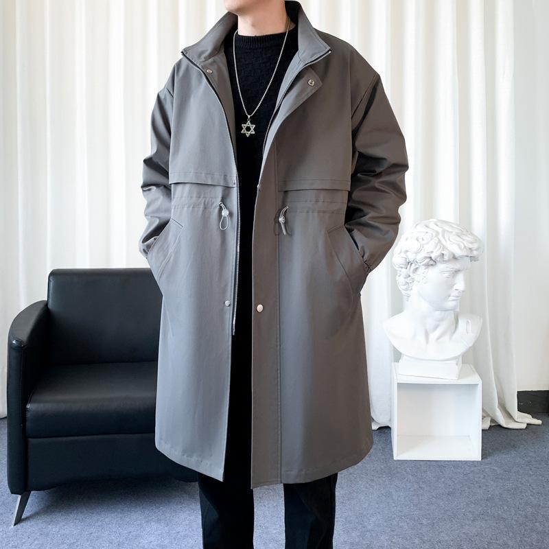 Autumn and Winter Men's Korean Style Windbreaker Men's Coat Young Middle-length Waist-hugging Handsome Windbreaker Jacket