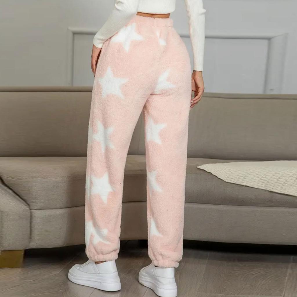 Ladies Plus Velvet Padded Autumn Winter Home Pants Casual Pants Cute Printed Girls Pants