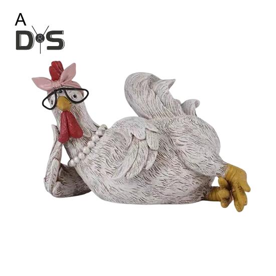 Buongiorno Pollo Figurina Resina Seduta Sdraiata Gallina Statua Scultura Casa Ufficio Scrivania Libreria Decorazione Ornamento Festival Regalo