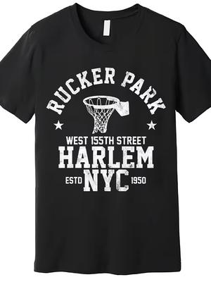 Rucker Park New York Streetball Graphic T-Shirt - Men's Black Short Sleeve Tee with Basketball Hoop Design