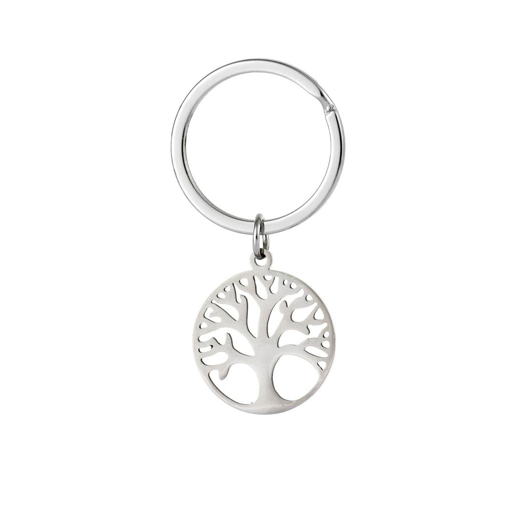 Round Hollow Stainless Steel Keychain Minimalist Geometric Design Fashion Bag Pendant Practical Student Keyring