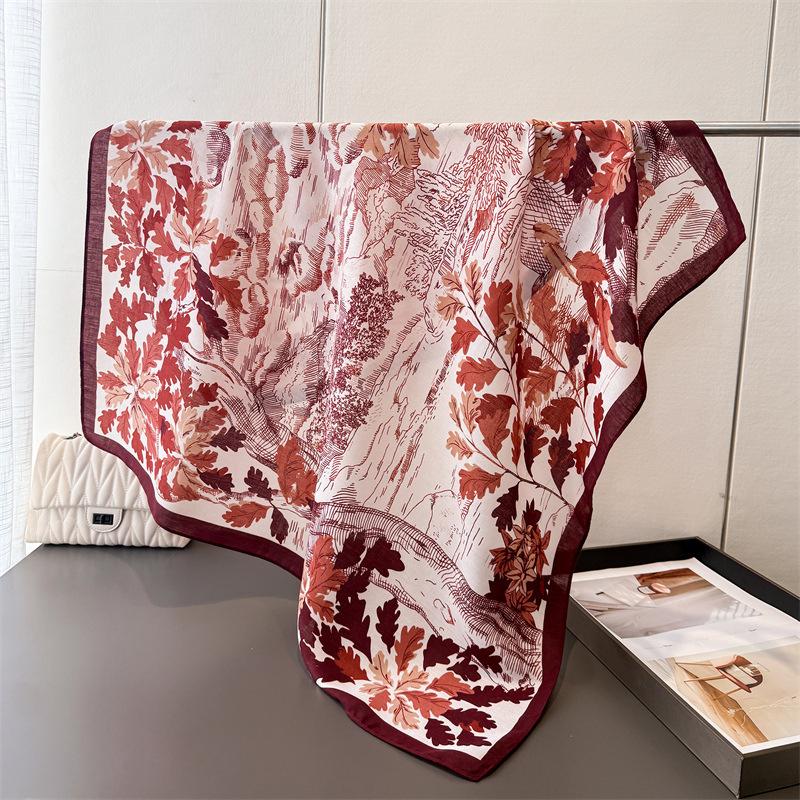 

2026 New Flower Print Satin Square Silk Scarf for Women Muslim Hijab Lady Neckerchief Shawl Wraps Headband Handle Bag Ribbon 90x90 cm