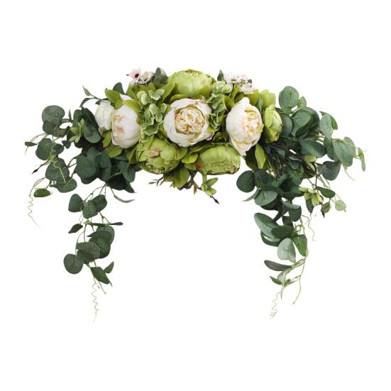 Artificial Peony Flower Swag with Green Leaves Wedding Party Arch Flower Welcome Sign Decorative Floral Swag Door Lintel Wall Window Decor
