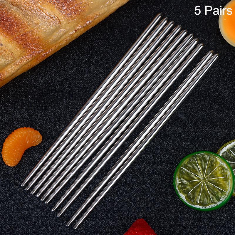 Stainless Steel Chopsticks Reusable Household Round Metal Chop Sticks Japanese Sushi Food Stick Kitchen Tableware Cutlery