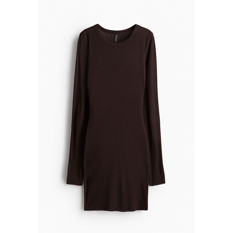 

HM Women s Clothing Dress Autumn Women s Fashion Minimalist Rib Tight Dress 1242708 Dark brown 155/80
