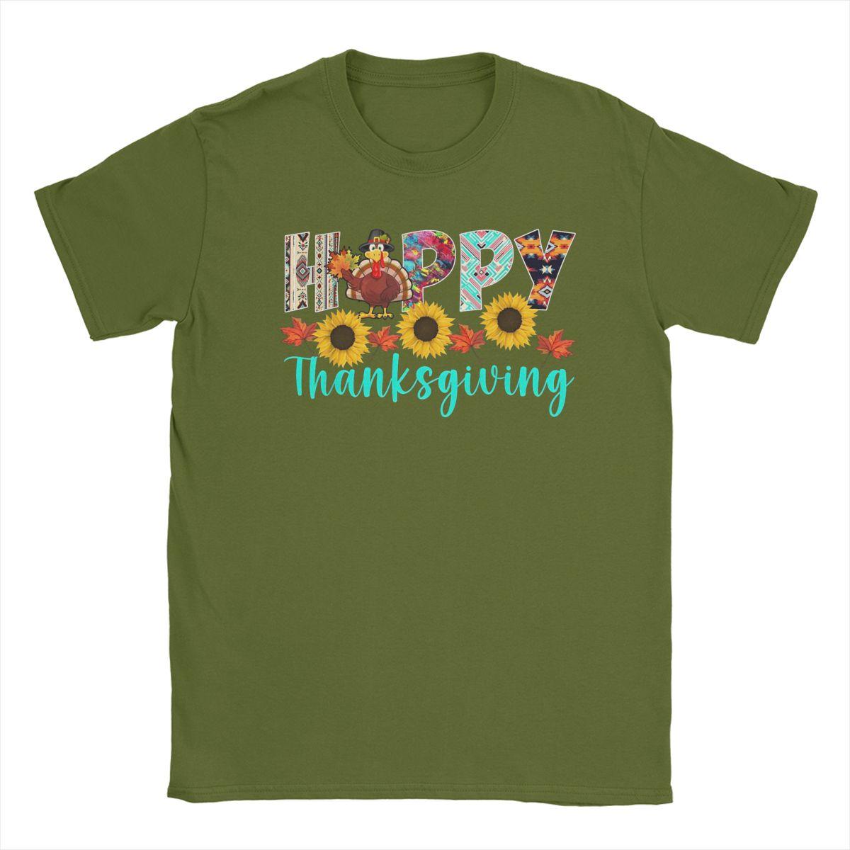 

Men T-Shirt Happy Thanksgiving Day Turkey Dinner Funny Cotton Tees Short Sleeve T Shirts Round Neck Clothes Gift 4XL