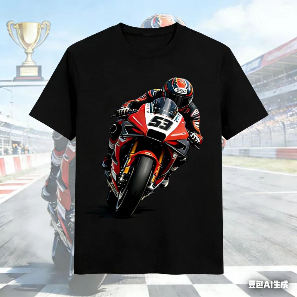 2026 New Unisexs Chinese Flag MotoGP Racer Wheelie Graphic TShirt Biker Streetwear Tee