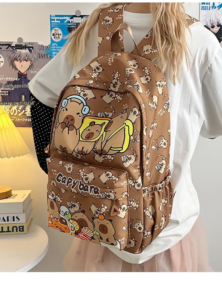 2025 Trendy Capybara Print Backpack: Cute, Fashionable, Versatile Double Shoulder Bag with Large Capacity for Students
