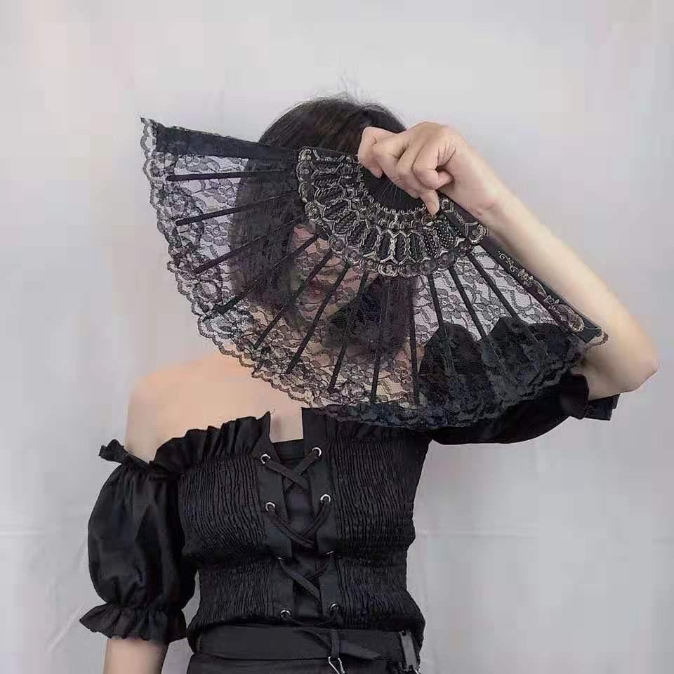Retro Sexy Lace Fan Summer Dance Performance Pography Po Props Portable Folding Hand Fan Decorative Fan Chinese Dance Fan