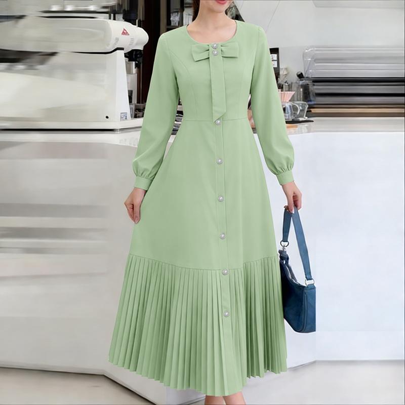 

ZANZEA Женское повседневное однотонное платье с круглым вырезом и длинными рукавами S зелёный