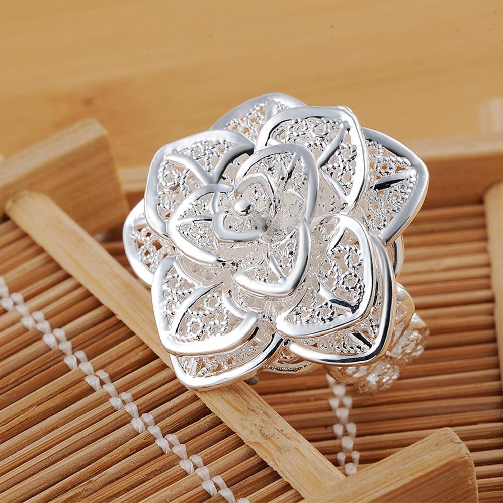 925 Sterling Silver Wedding Jewelry Flower Adjustable Ring