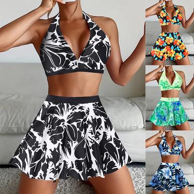 Women Swimsuit Sleeveless Vest Sport Swimwear Shorts Summer Two Piece Tankini Fashion Print Beachwear Plus Size S-4XL